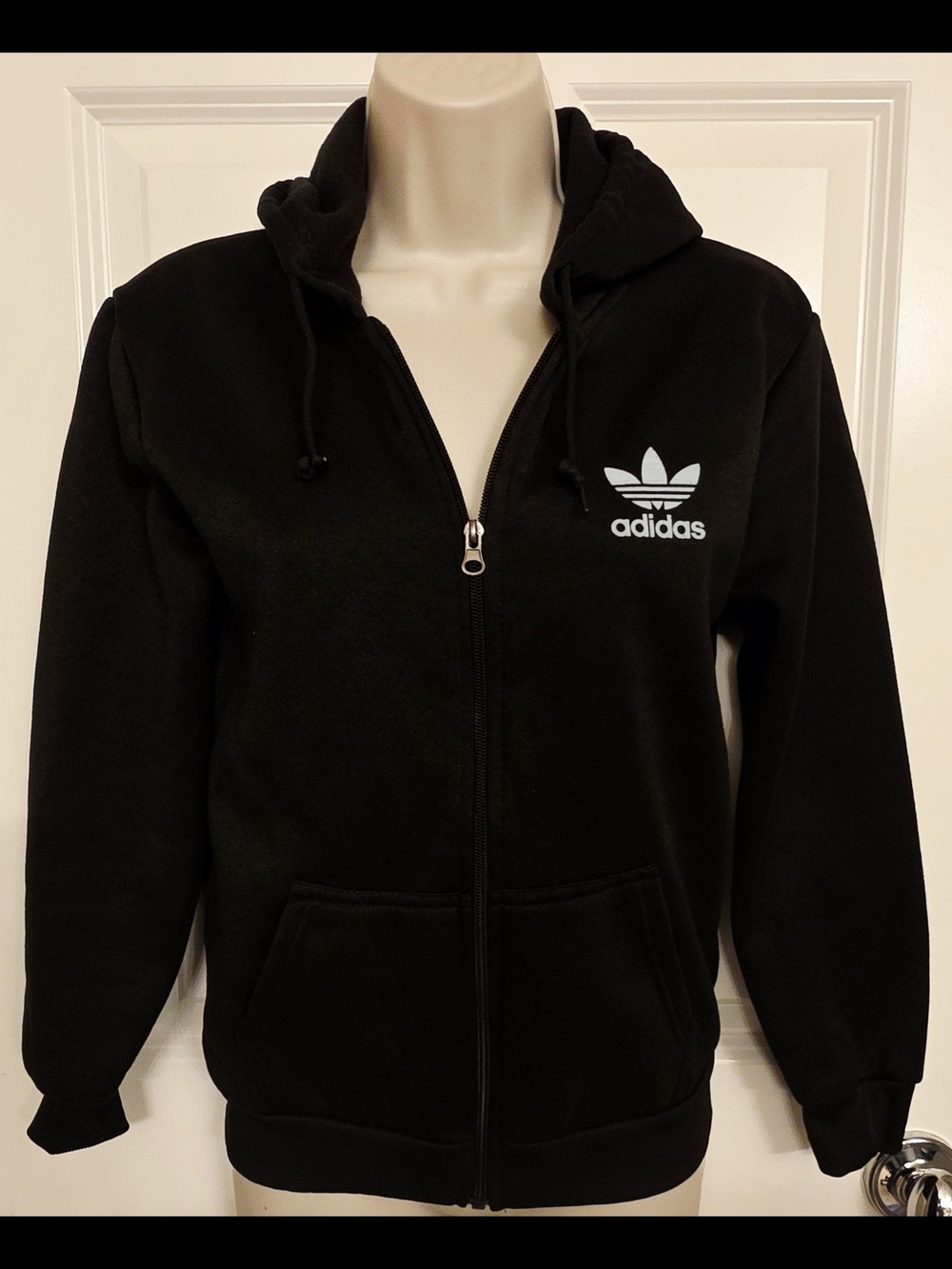 Black Trefoil Zip-Up Hoodie